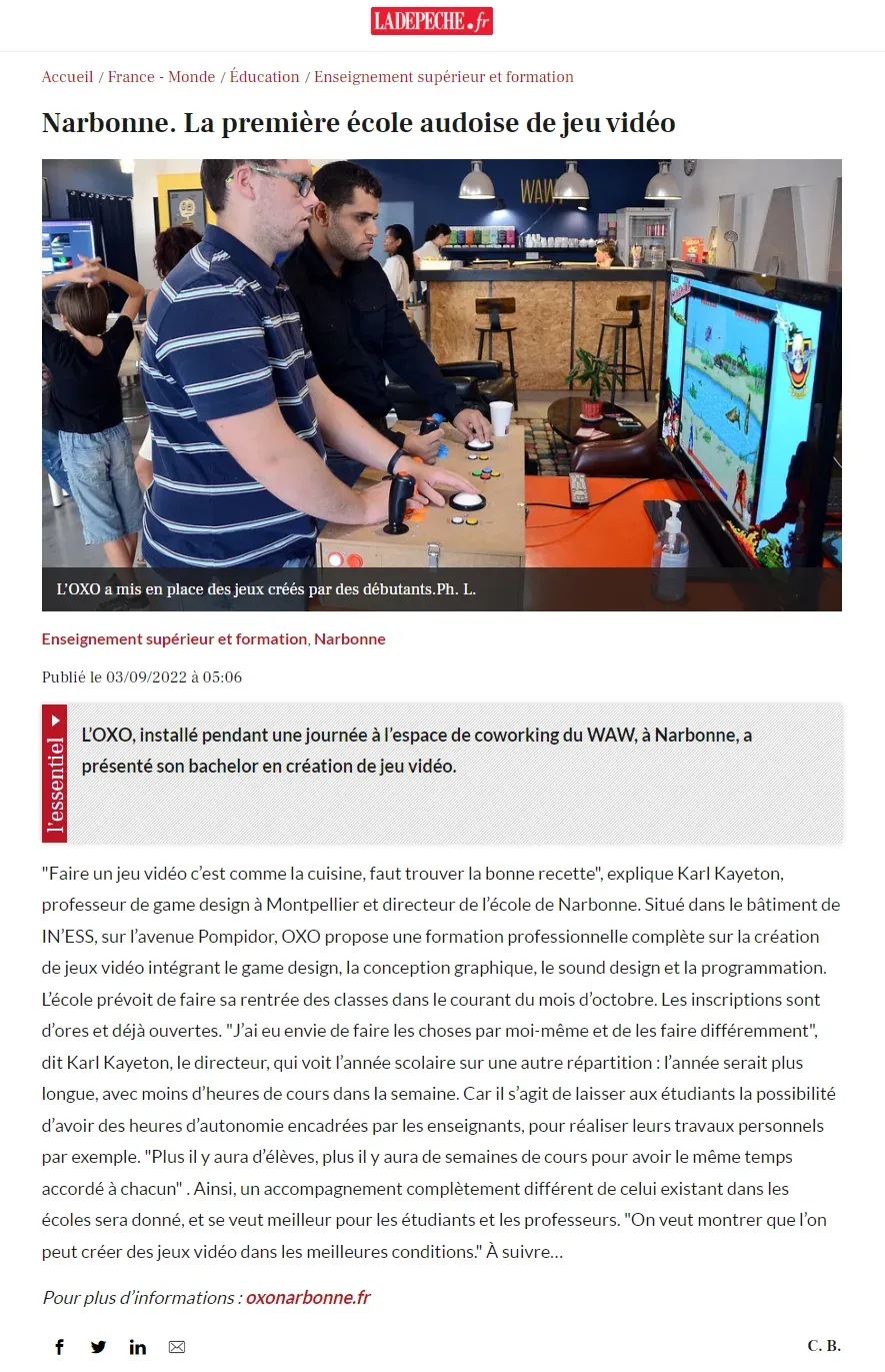Narbonne. La première école audoise de jeu vidéo